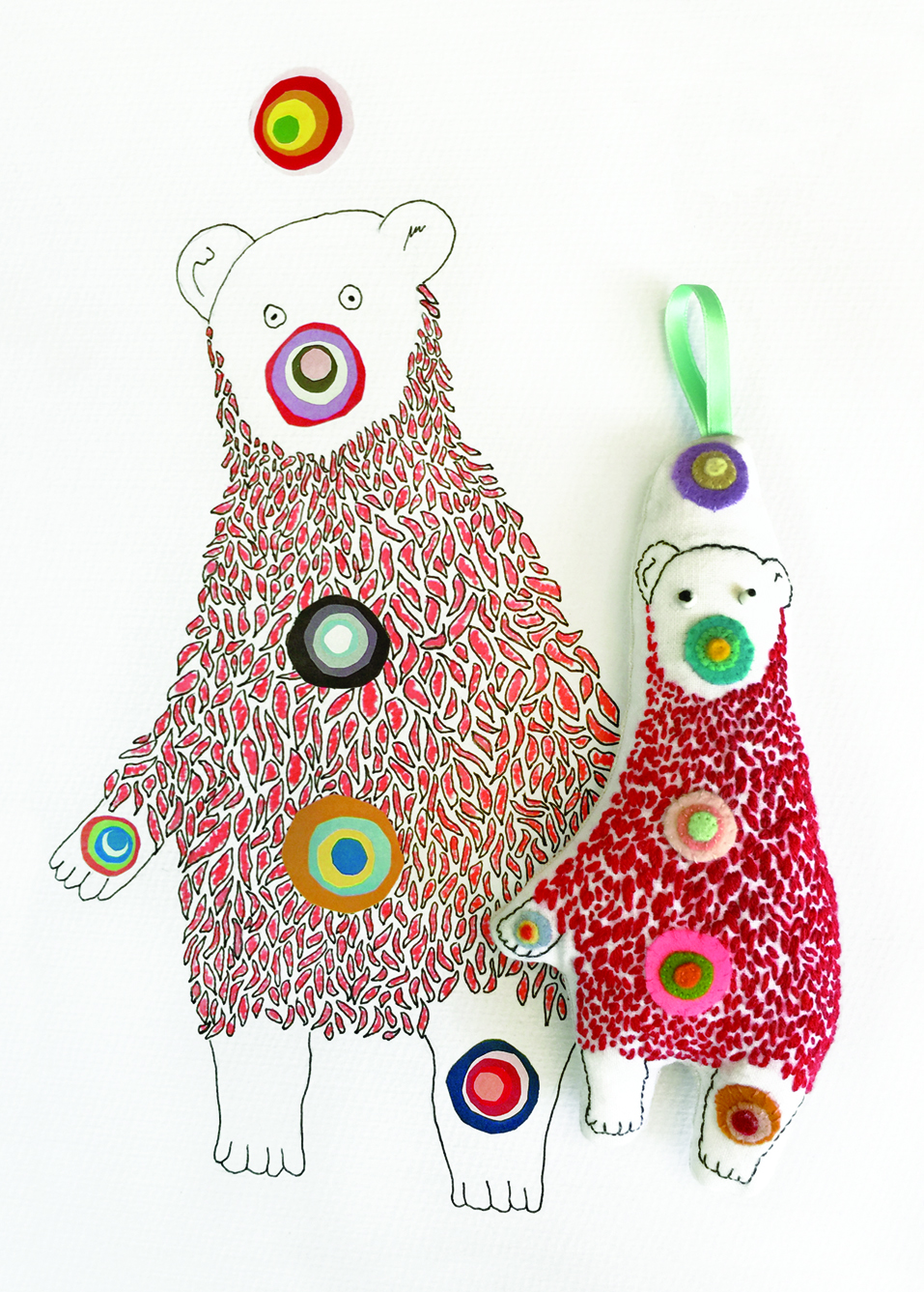 Autumn Bear Rises – soft sculpture charm &&nbsp;drawing